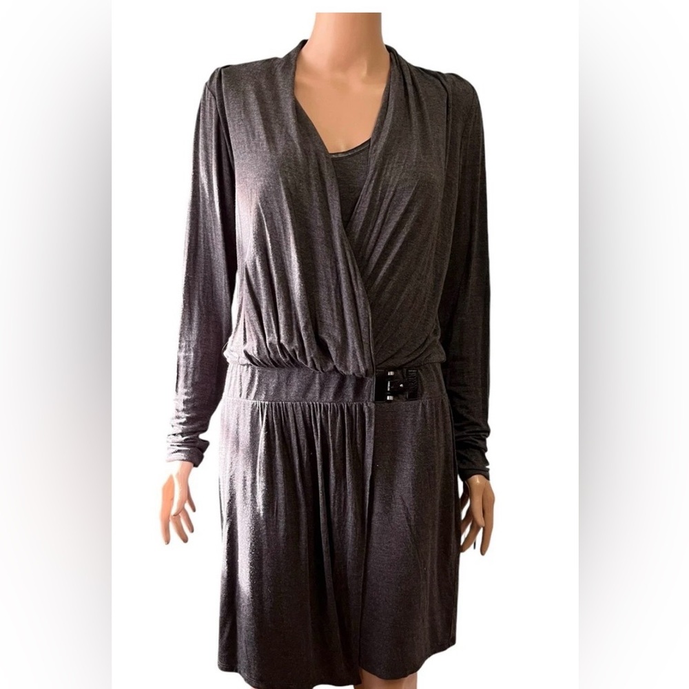 White House Black Market Charcoal Gray Faux Wrap Dress 8